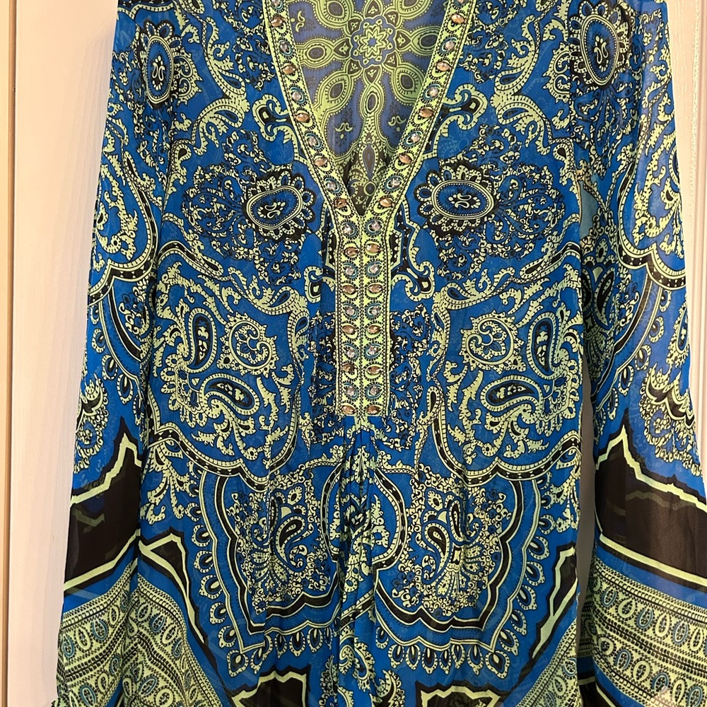 Hale Bob Blue and Green Paisley Blouse